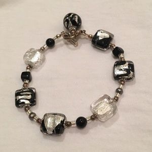 Murano Glass Black/Silver Bracelet from Venice